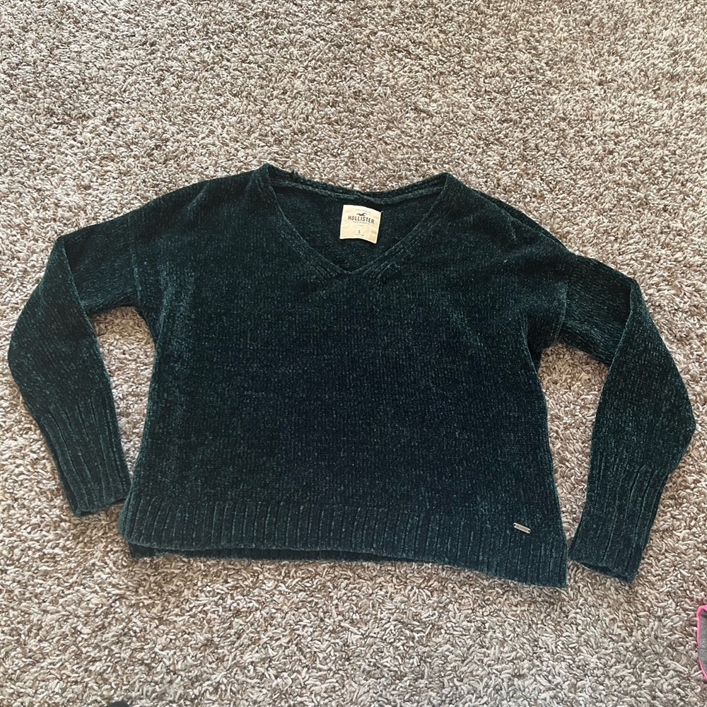 Hollister Green V-Neck Chenille Sweater